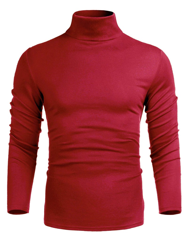 Poriff Men's Basic Turtleneck Pullover Melange Colored Slim Fit Long Sleeve Sweater Red M - Image 2